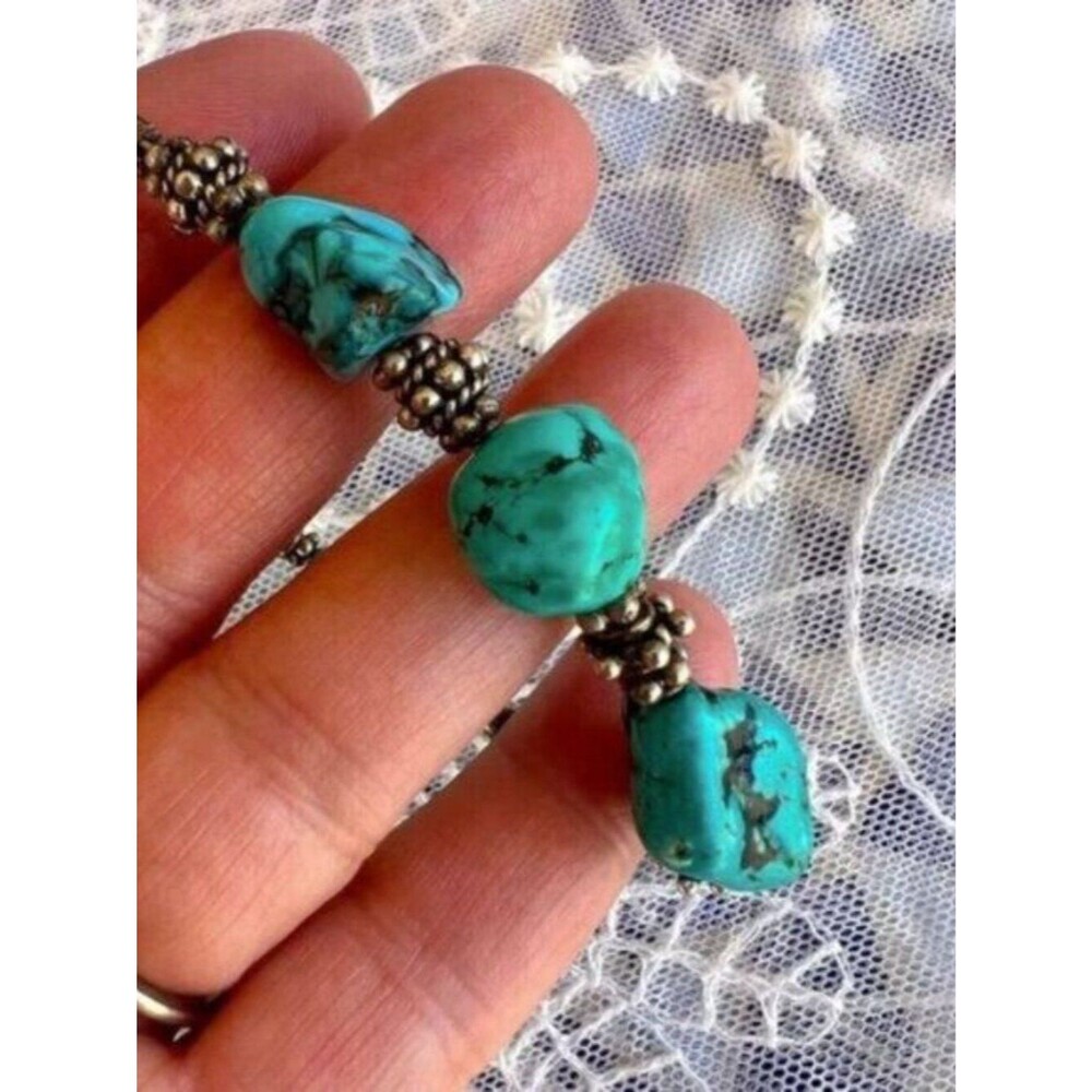 Vintage Turquoise & Sterling Nugget Bracelet Y2K Era - Picture 5 of 9